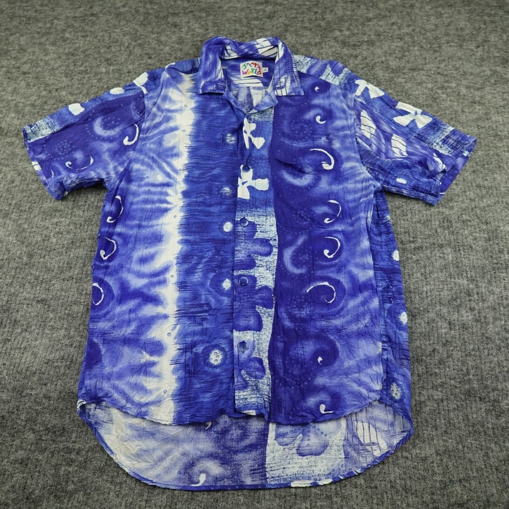 Jams World Shirt Mens Small Blue Rayon Made In USA Blutapa Adult Button Up